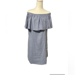 Old Navy off the shoulder linen dress.  Blue with white stripes Size Medium